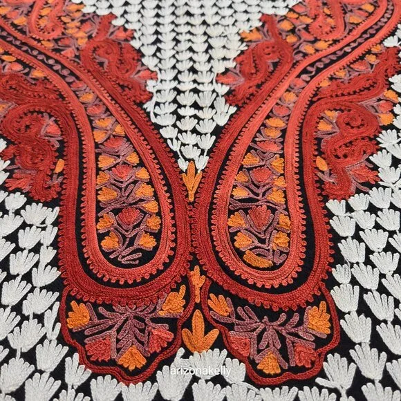 NWOT Wool Scarf With Chain Stitch Embroidery Fall Autumn Colors Kashmir Scarves - Picture 11 of 16